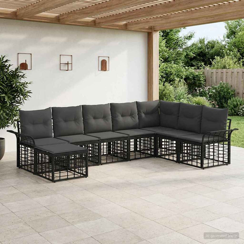Set de canapele de exterior 8 buc. Negru și Gri închis