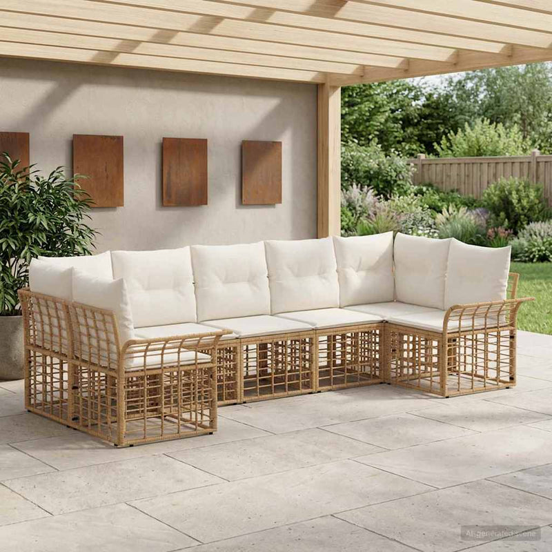 Set de canapele de exterior 7 buc. Alb Natural și Crem