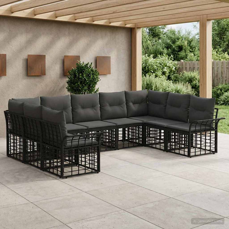 Set de canapele de exterior 9 buc. Negru și Gri închis