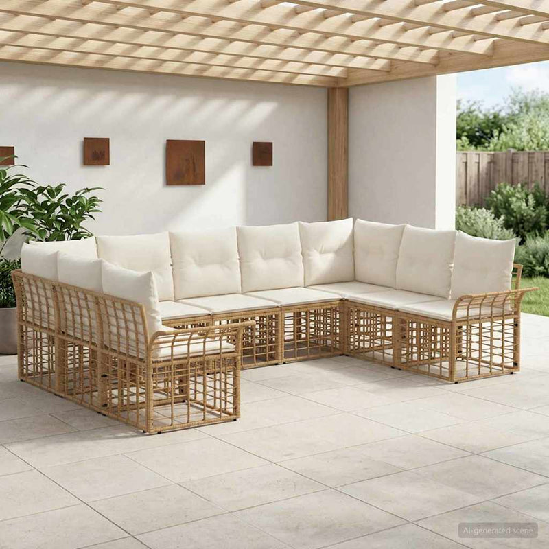 Set de canapele de exterior 9 buc. Alb Natural și Crem
