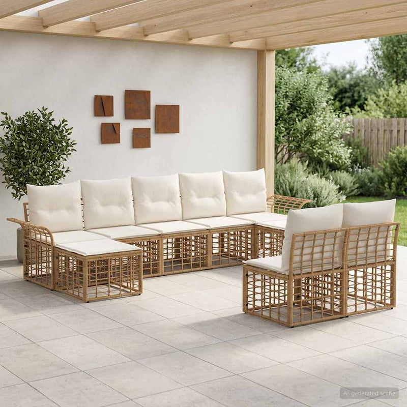 Set de canapele de exterior 9 buc. Alb Natural și Crem