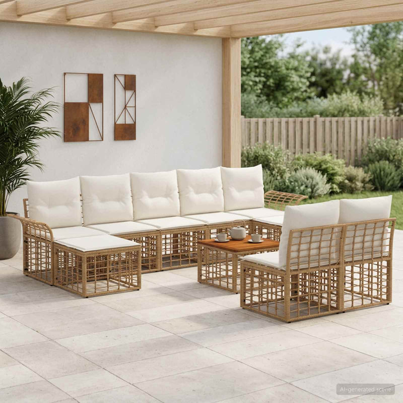 Set de canapele de exterior 10 buc. Alb Natural și Crem