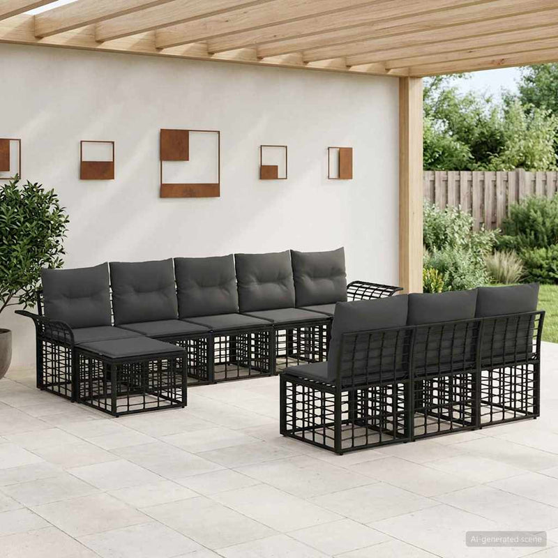 Set de canapele de exterior 9 buc. Negru și Gri închis