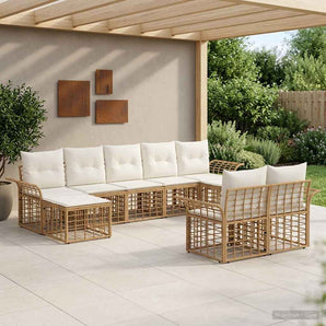 Set de canapele de exterior 9 buc. Alb Natural și Crem