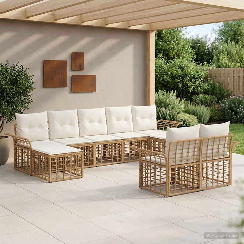 Set de canapele de exterior 9 buc. Alb Natural și Crem