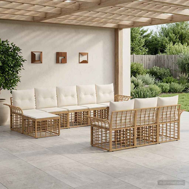 Set de canapele de exterior 10 buc. Alb Natural și Crem
