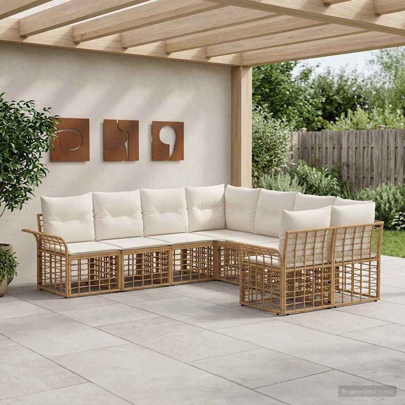 Set de canapele de exterior 8 buc. Alb Natural și Crem