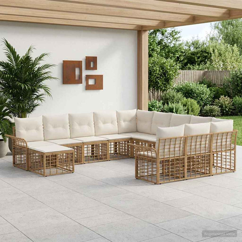 Set de canapele pentru grădină 12 buc. Alb Natural și Crem