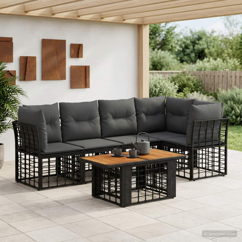 Set de canapele pentru grădină 6 buc. Negru și gri închis
