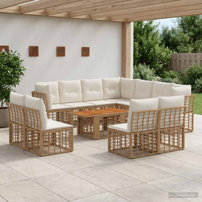 Set de canapele pentru grădină 12 buc. Alb Natural și Crem