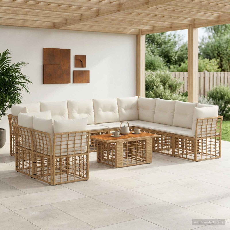 Set de canapele pentru grădină 11 buc. Alb Natural și Crem