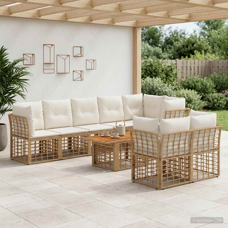 Set de canapele pentru grădină 9 buc. Alb Natural și Crem