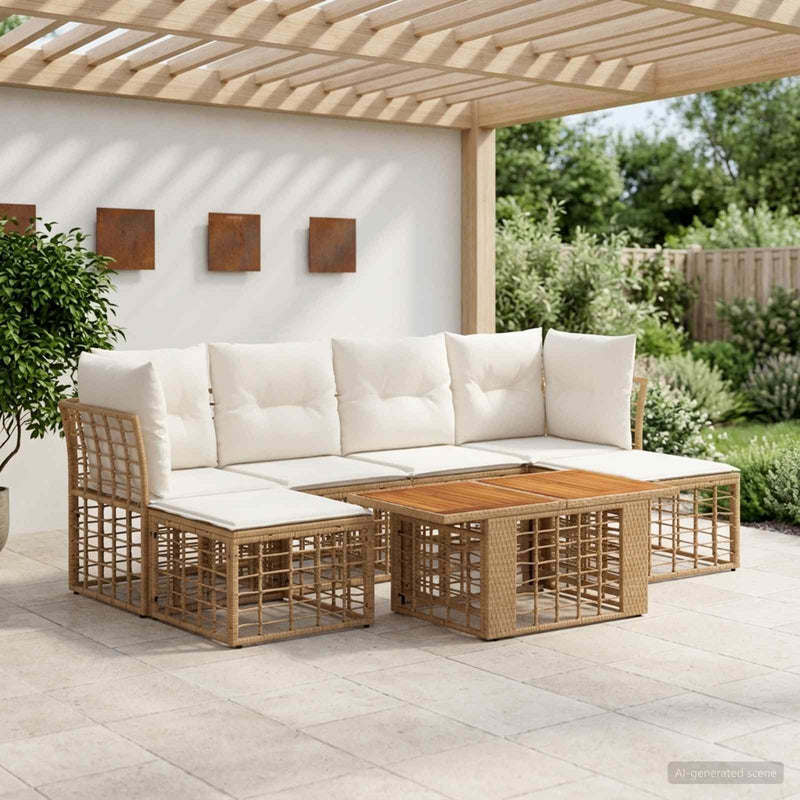 Set de canapele pentru grădină 7 buc. Alb Natural și Crem