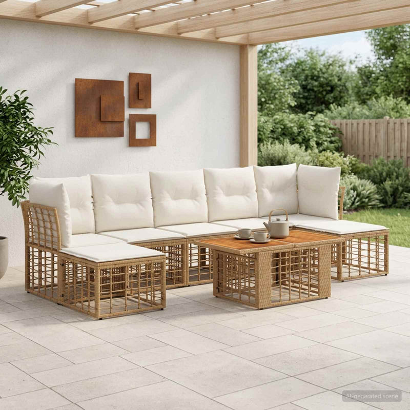 Set de canapele pentru grădină 8 buc. Alb Natural și Crem