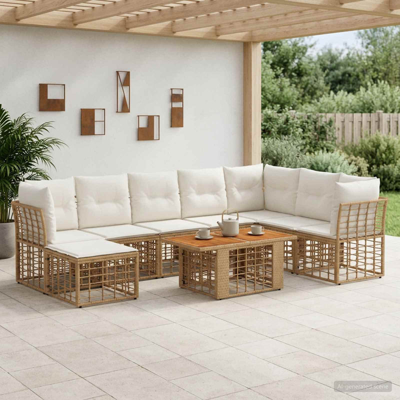 Set de canapele pentru grădină 9 buc. Alb Natural și Crem