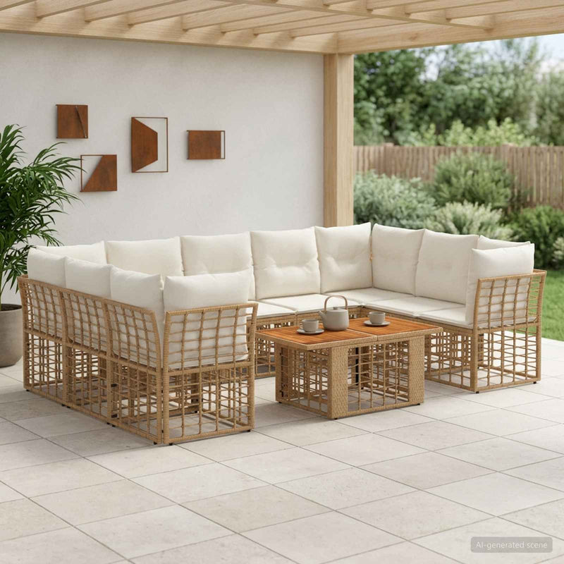Set de canapele pentru grădină 10 buc. Alb Natural și Crem