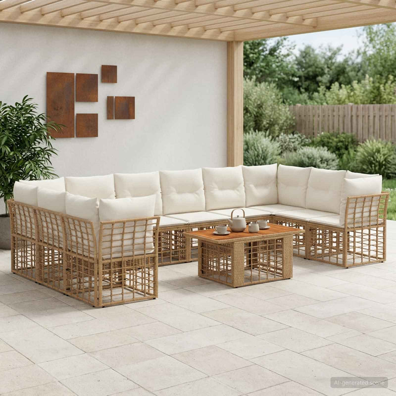 Set de canapele pentru grădină 11 buc. Alb Natural și Crem