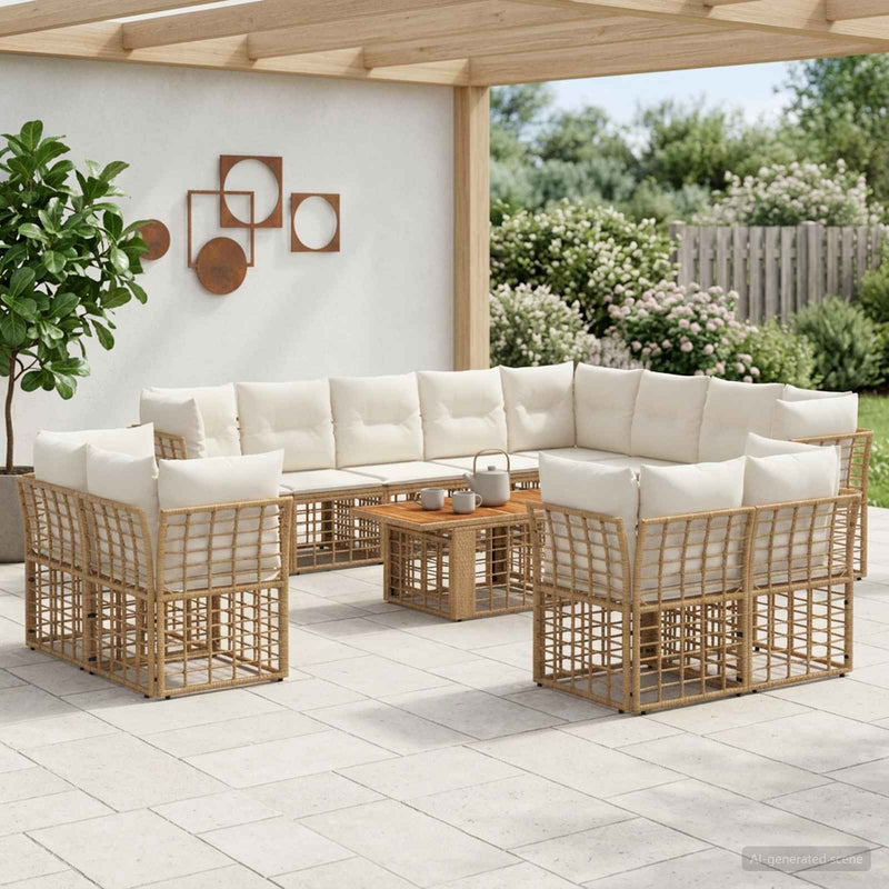 Set de canapele pentru grădină 13 buc. Alb Natural și Crem