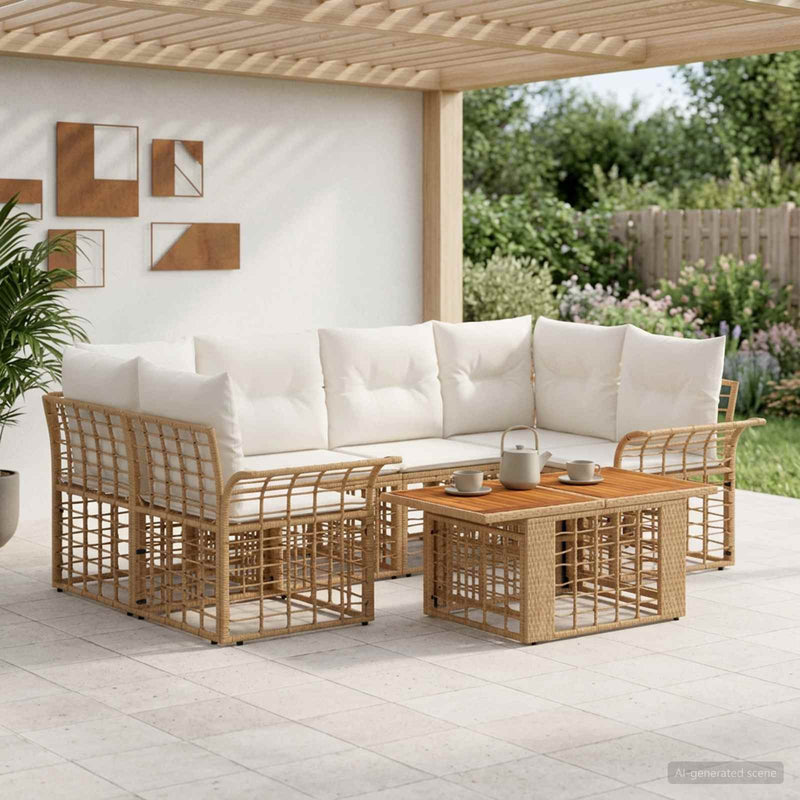 Set de canapele pentru grădină 7 buc. Alb Natural și Crem