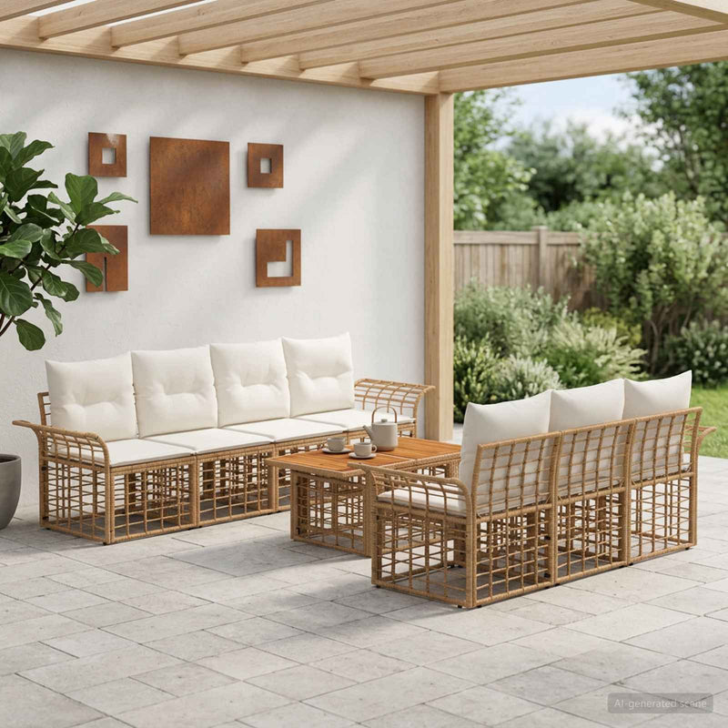 Set de canapele pentru grădină 8 buc. Alb Natural și Crem