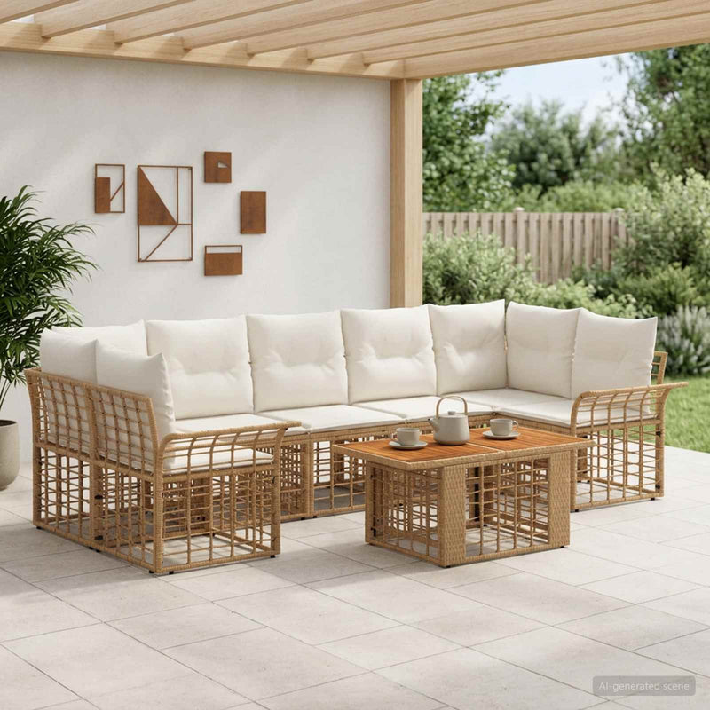 Set de canapele pentru grădină 8 buc. Alb Natural și Crem