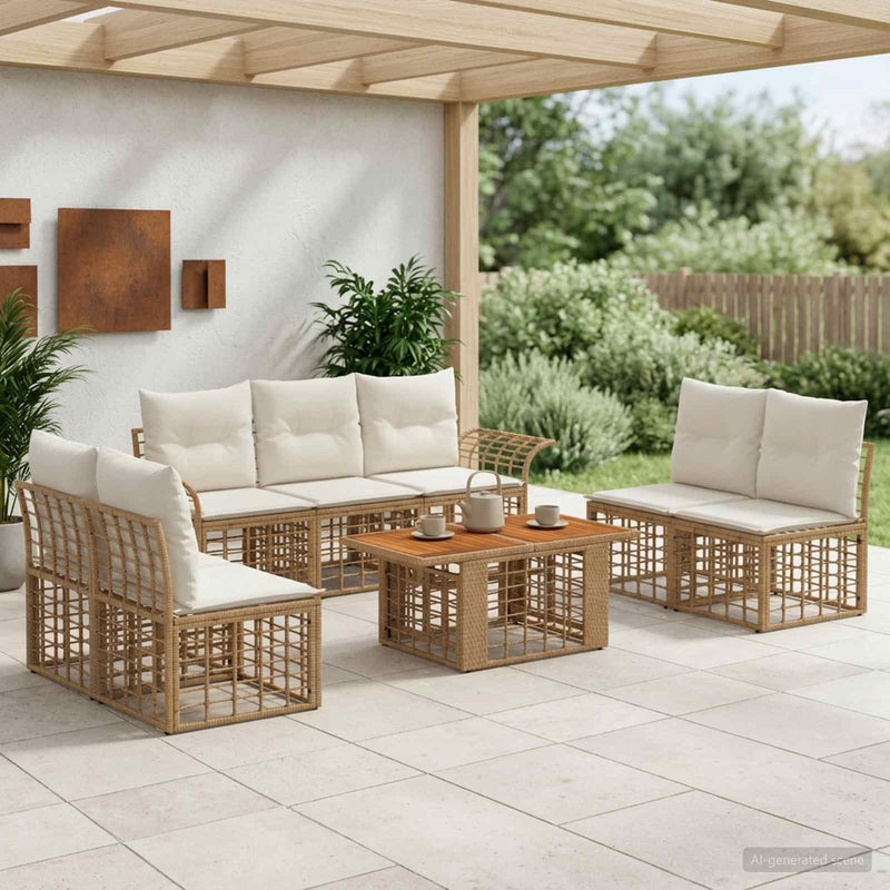 Set de canapele pentru grădină 8 buc. Alb Natural și Crem
