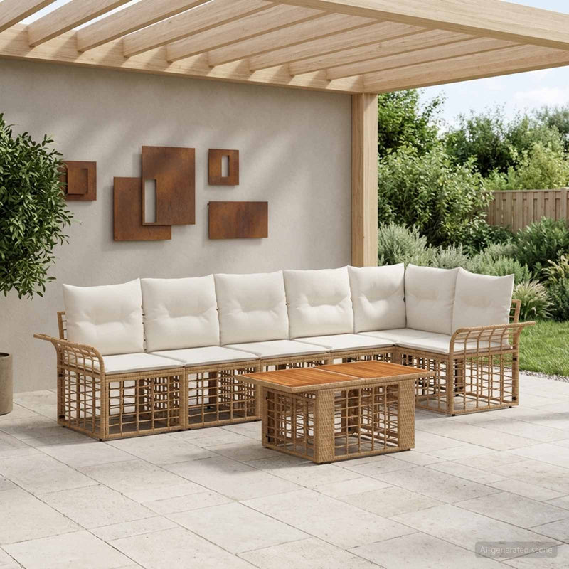 Set de canapele pentru grădină 7 buc. Alb Natural și Crem