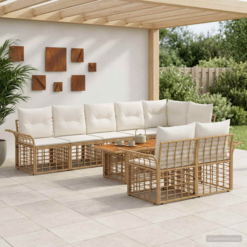Set de canapele pentru grădină 9 buc. Alb Natural și Crem