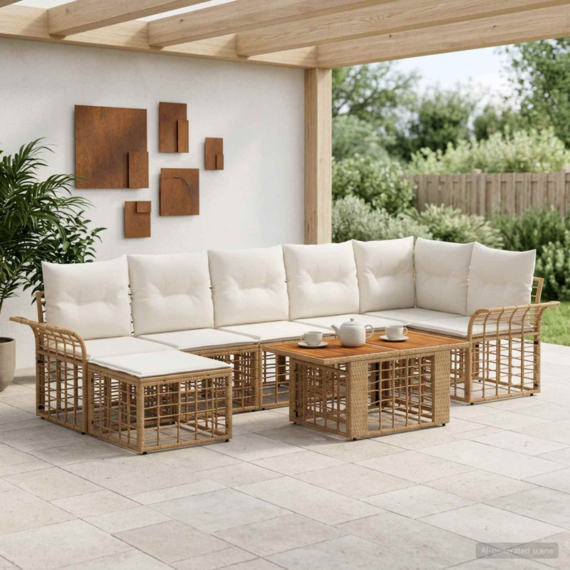 Set de canapele pentru grădină 8 buc. Alb Natural și Crem