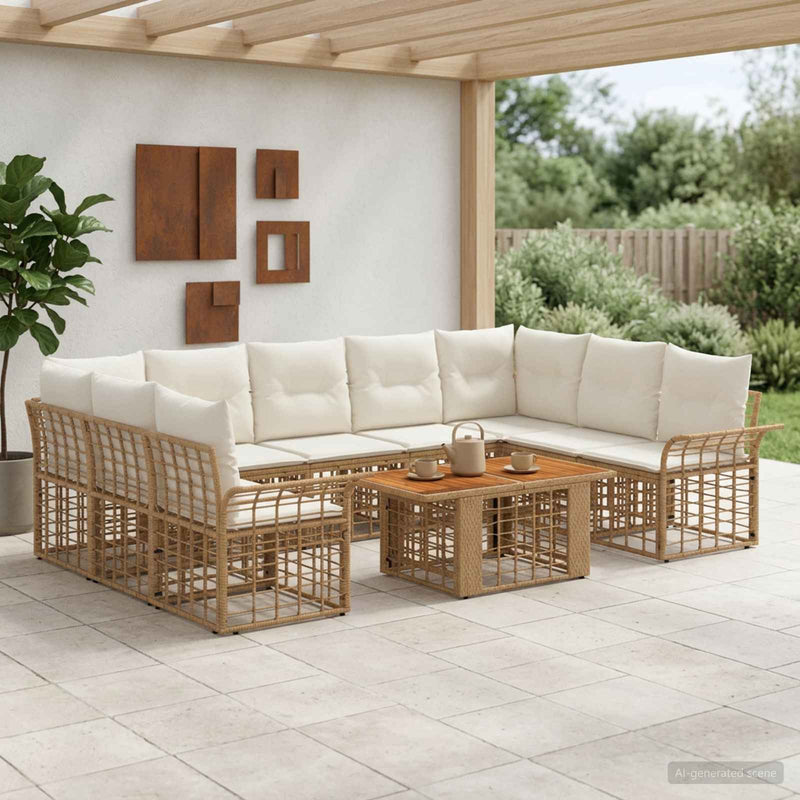 Set de canapele pentru grădină 10 buc. Alb Natural și Crem