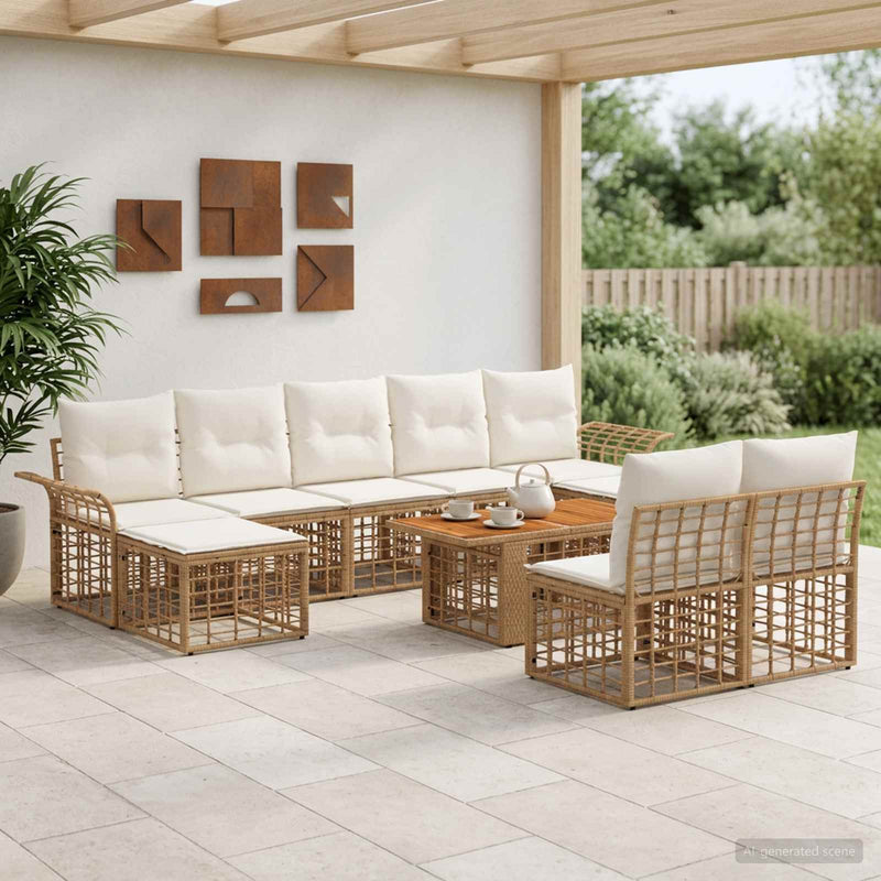 Set de canapele pentru grădină 10 buc. Alb Natural și Crem