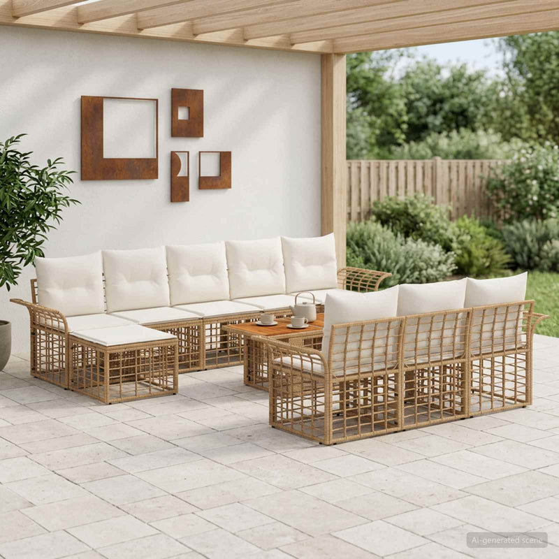 Set de canapele pentru grădină 11 buc. Alb Natural și Crem