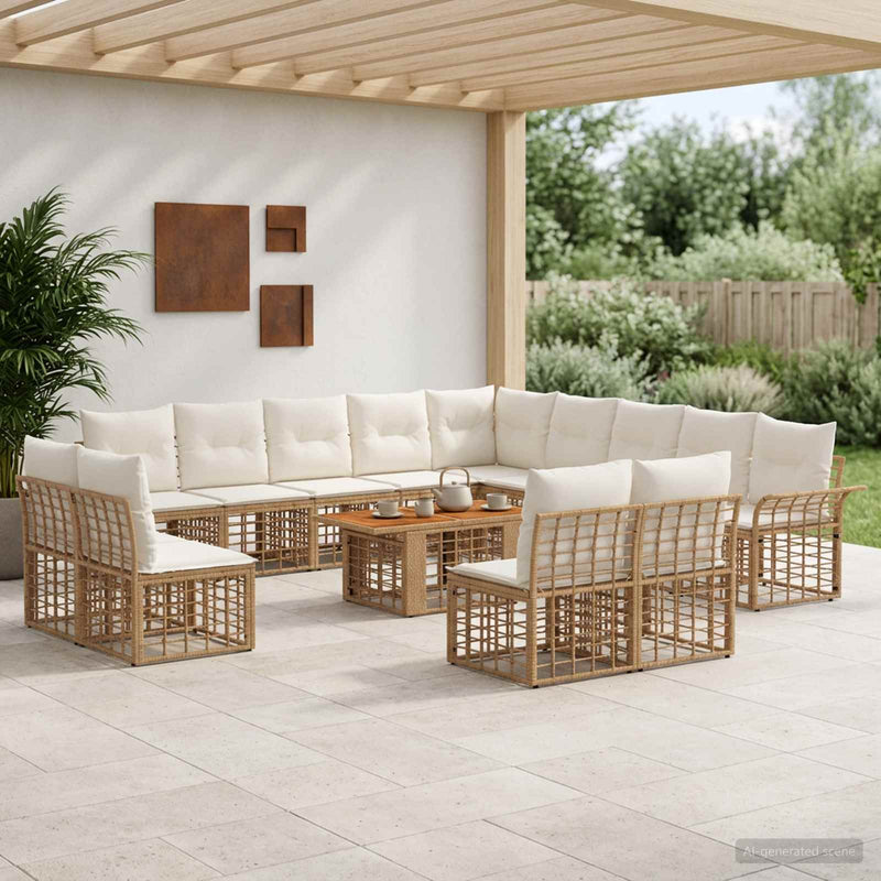 Set de canapele pentru grădină 14 buc. Alb Natural și Crem