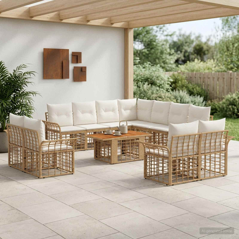 Set de canapele pentru grădină 12 buc. Alb Natural și Crem