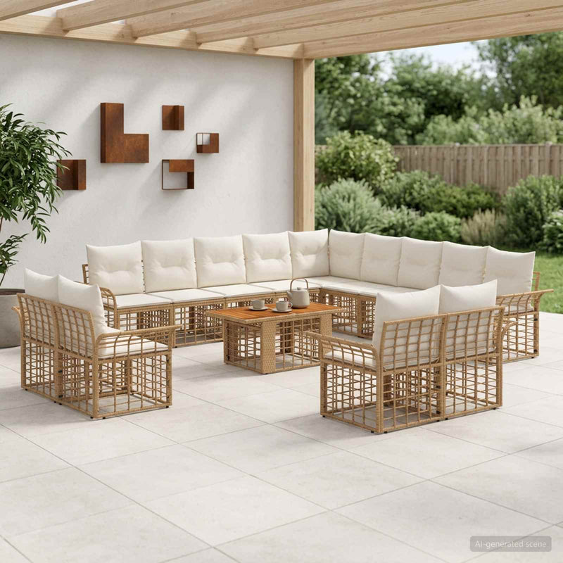 Set de canapele pentru grădină 14 buc. Alb Natural și Crem