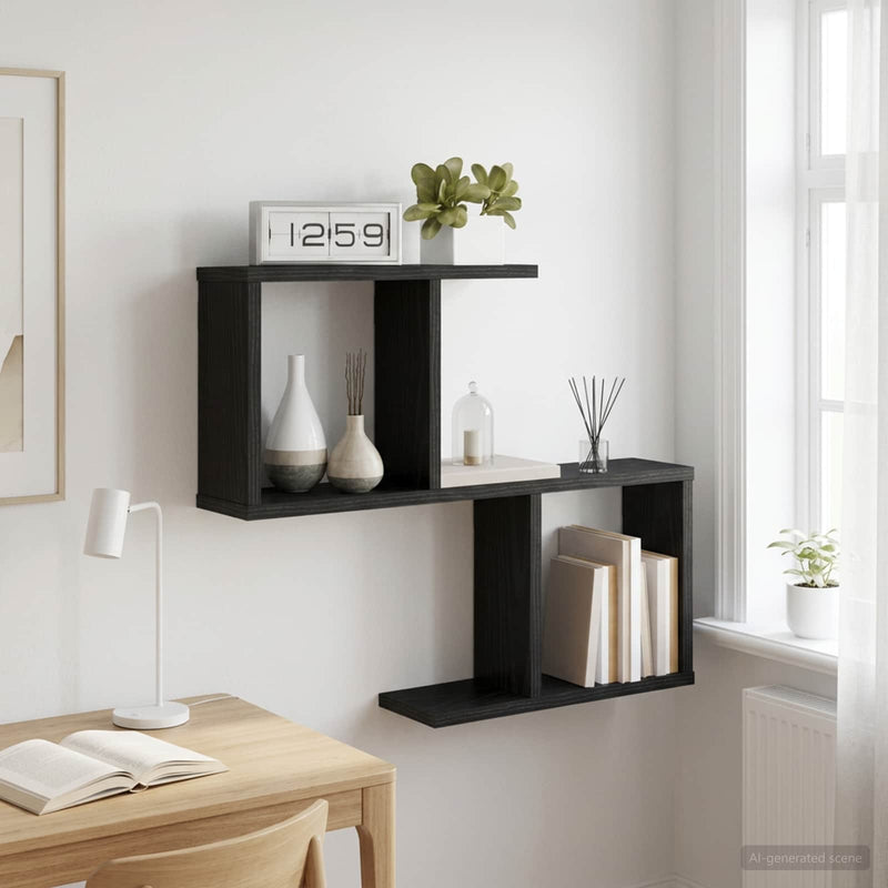 Raft de perete Stejar Negru 60 x 12 x 50,5 cm Lemn prelucrat