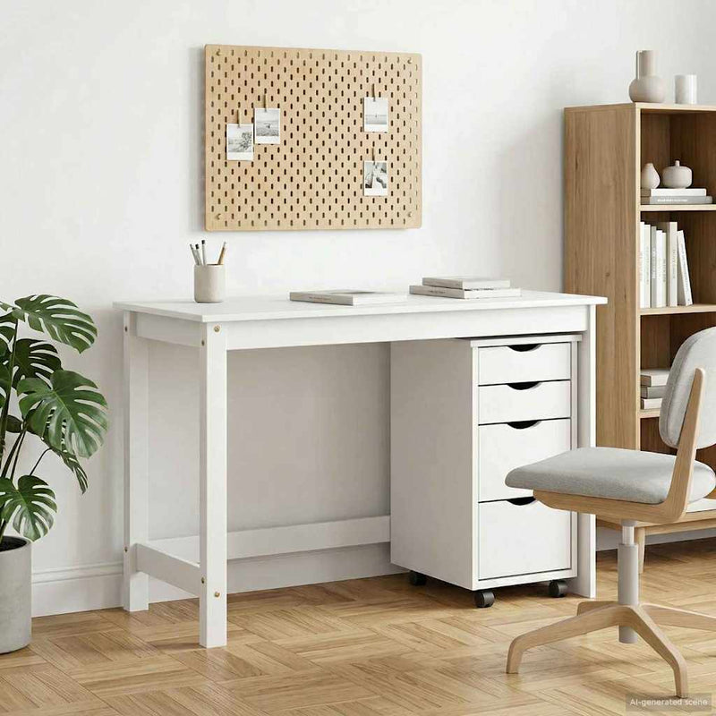 Set birou și cabinet mobil MOSS 2 buc. Alb