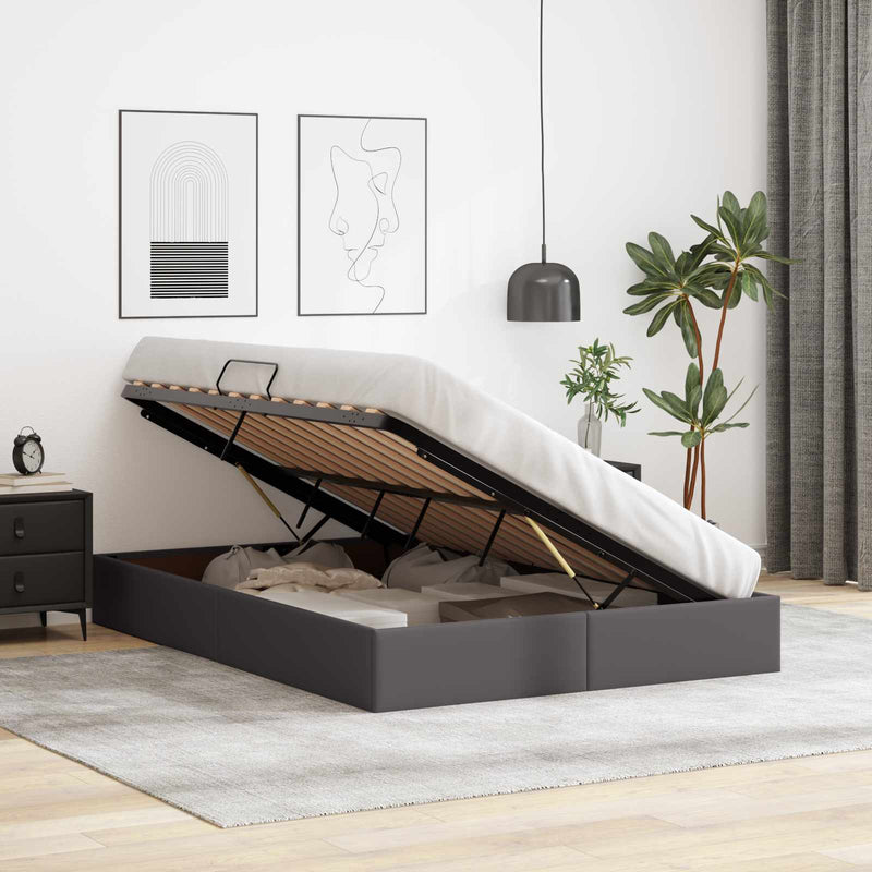 Cadru de pat otoman Gri 140 x 190 cm Piele artificială