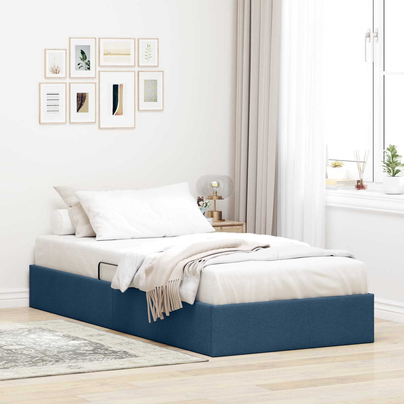 Cadru de pat otoman cu depozitare albastru 90 x 200 cm țesătură