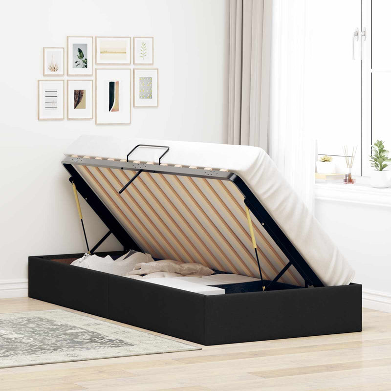 Cadru de pat otoman cu depozitare Negru 100 x 200 cm țesătură