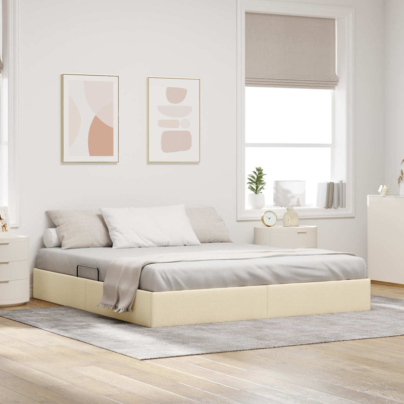 Cadru de pat otoman cu depozitare Creme 160 x 200 cm țesătură