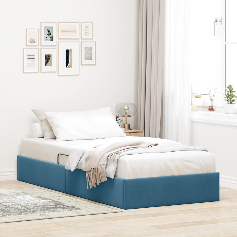 Cadru de pat otoman Albastru închis 100 x 200 cm Catifea