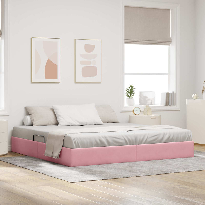 Cadru de pat otoman cu depozitare Roz 200 x 200 cm Catifea
