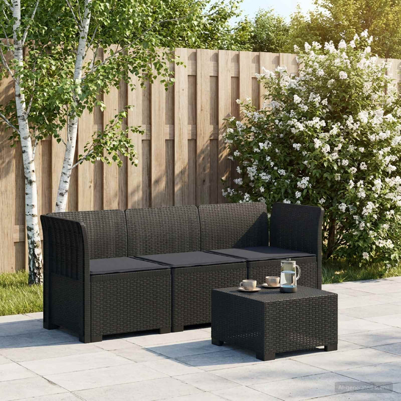 Sofa de grădină cu 3 locuri, cu perne, aspect de rattan PP