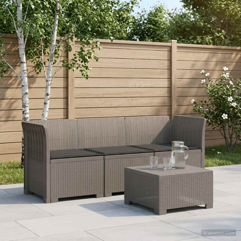 Sofa de grădină cu 3 locuri, cu perne, aspect de rattan PP