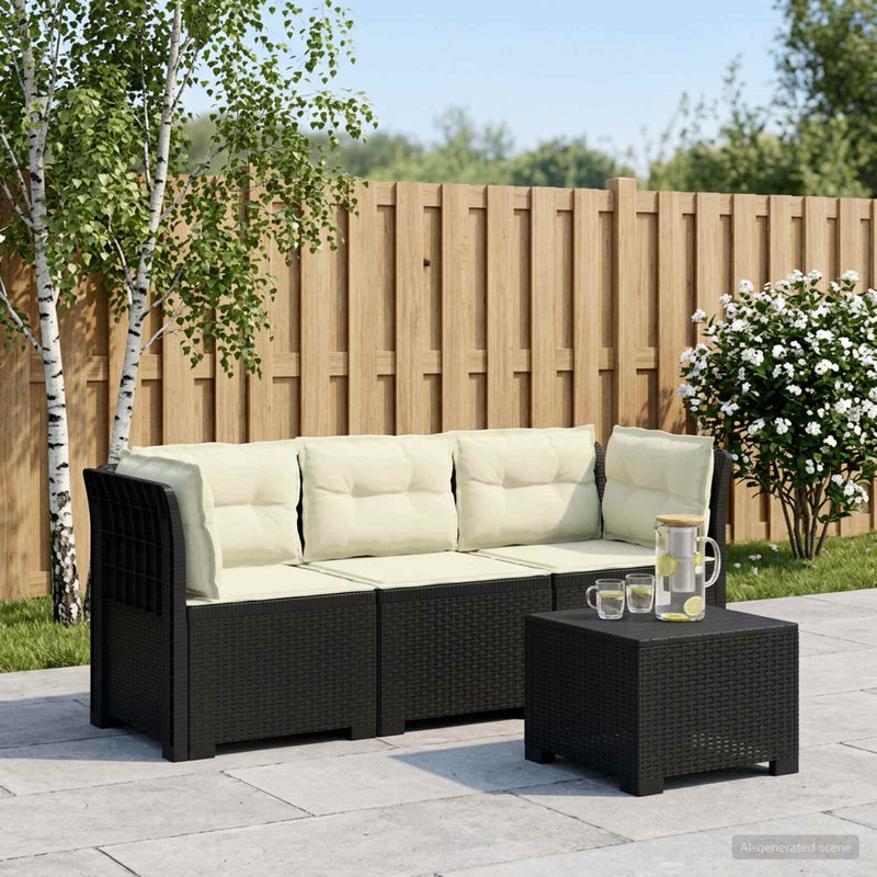 Sofa de grădină cu 3 locuri, cu perne, aspect de rattan PP