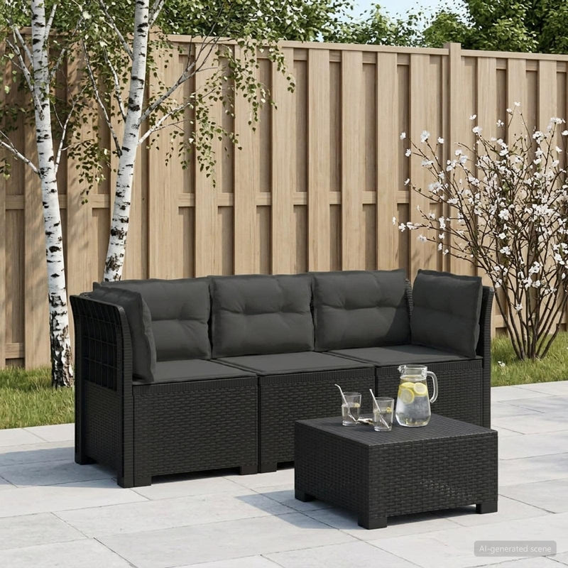 Sofa de grădină cu 3 locuri, cu perne, aspect de rattan PP