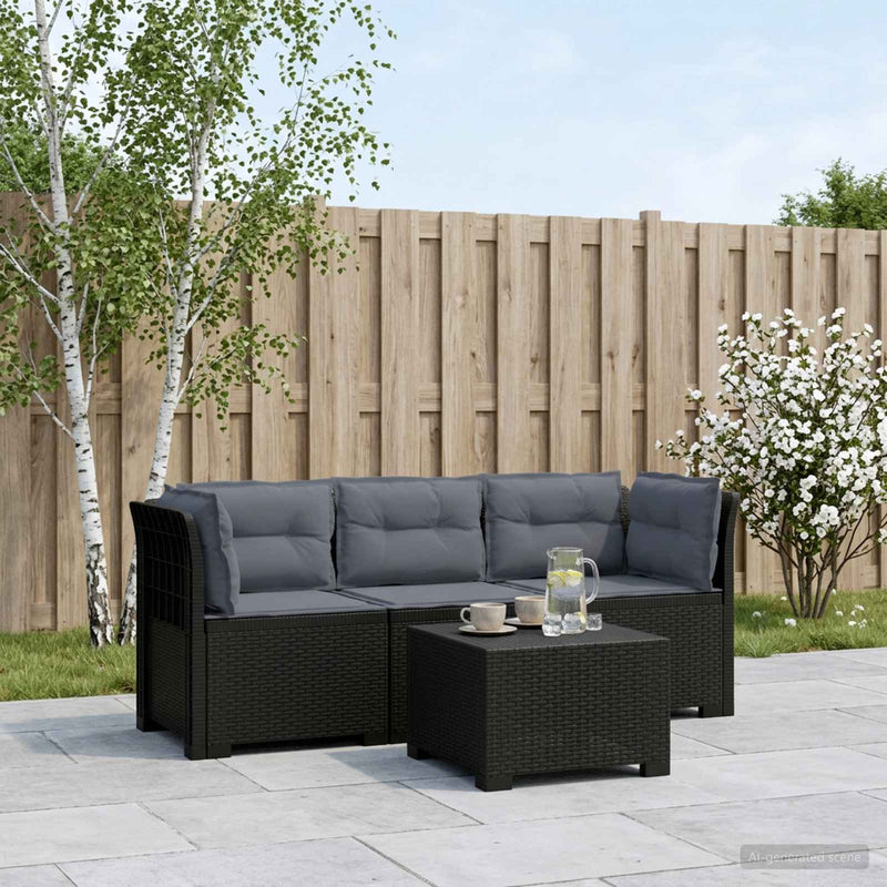 Sofa de grădină cu 3 locuri, cu perne, aspect de rattan PP