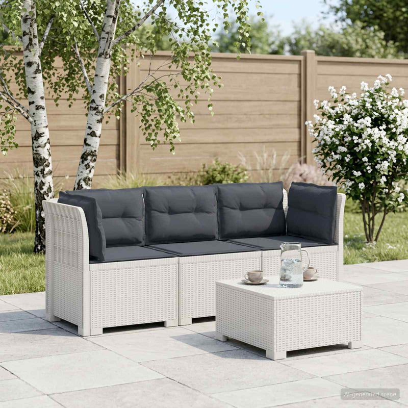 Sofa de grădină cu 3 locuri, cu perne, aspect de rattan PP Alb