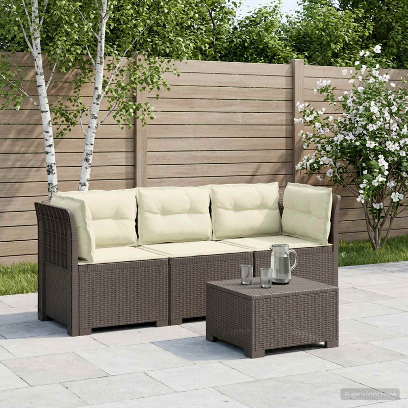 Sofa de grădină cu 3 locuri, cu perne, aspect de rattan PP